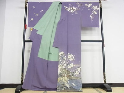 平和屋本店●極上 訪問着 友禅 人物風景文 桜柿 花見 暈し染め 正絹 逸品 KAAA0857kk4