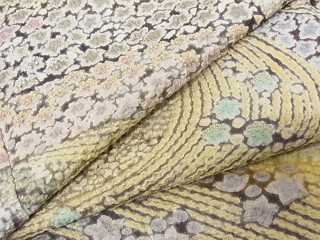 平和屋本店■極上　訪問着　絞り　流水花文　暈し染め　銀通し地　正絹　逸品　KAAA0866kk4