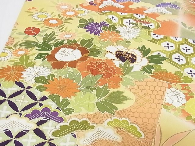 平和屋本店●極上　創業460年・千總　振袖　駒刺繍　花鳥風景文　暈し染め　金彩　正絹　逸品　KAAA0890kk4