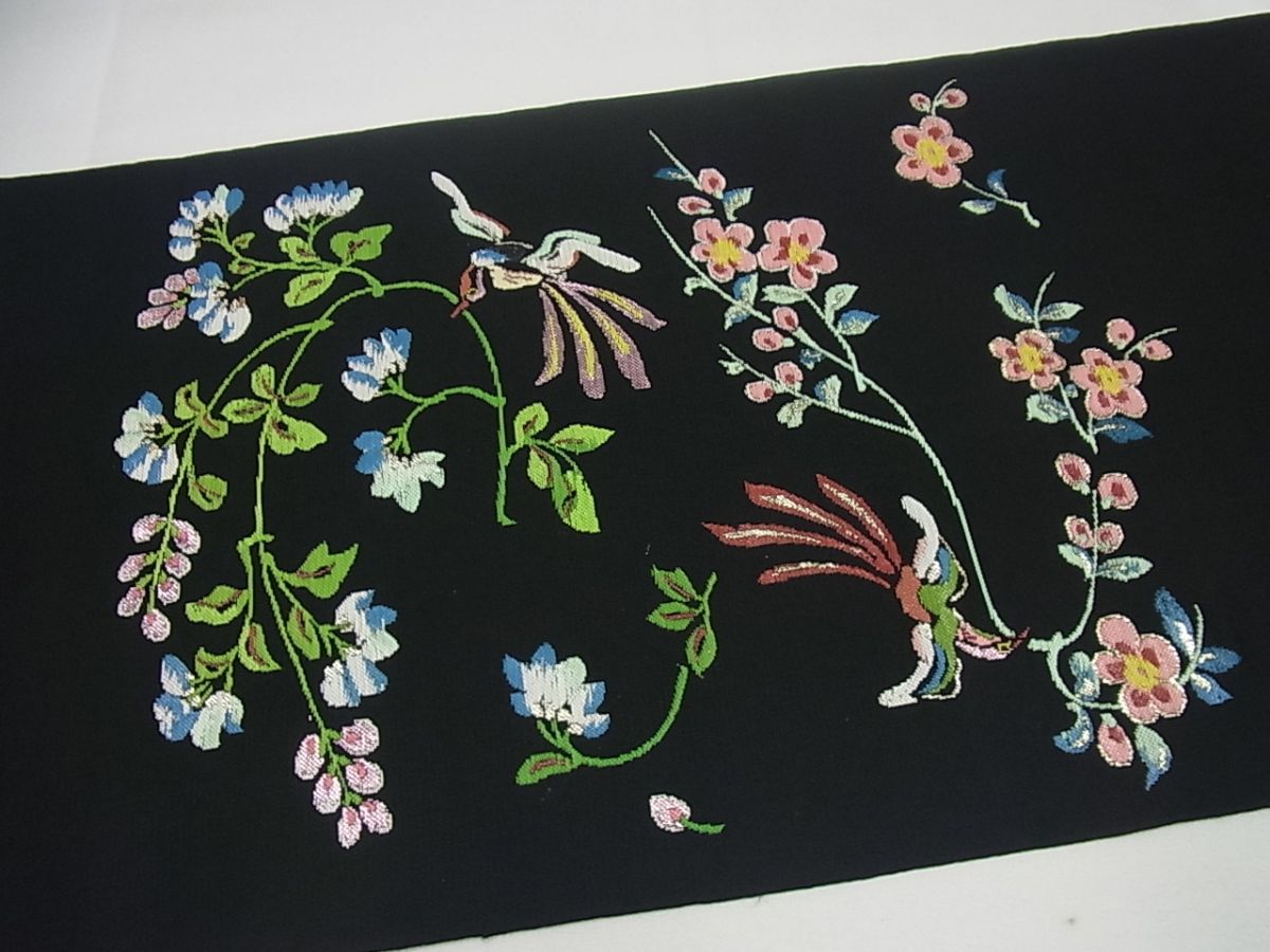 期間限定セール30％off●最高級　龍村平蔵製　本袋帯　彦花鳥錦　黒地　逸品4s751