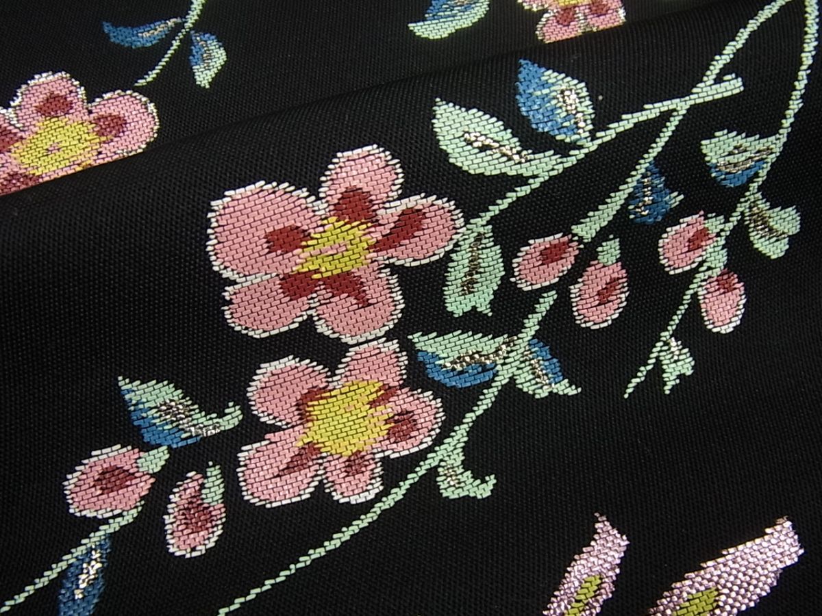 期間限定セール30％off●最高級　龍村平蔵製　本袋帯　彦花鳥錦　黒地　逸品4s751