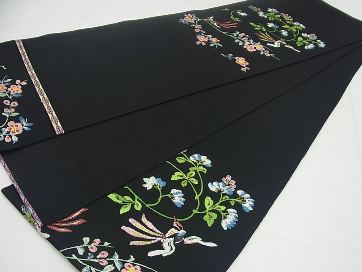 期間限定セール30％off●最高級　龍村平蔵製　本袋帯　彦花鳥錦　黒地　逸品4s751