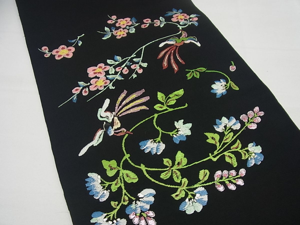 期間限定セール30％off●最高級　龍村平蔵製　本袋帯　彦花鳥錦　黒地　逸品4s751