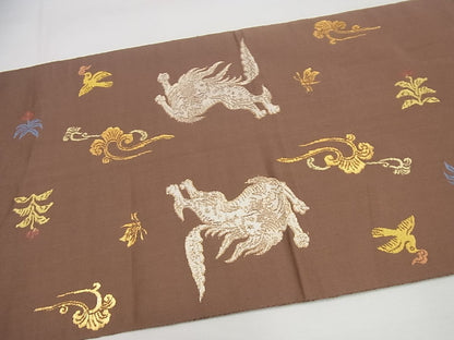 平和屋本店●最高級　龍村平蔵製　木画獅鳳錦　本袋帯　金糸　逸品4s798