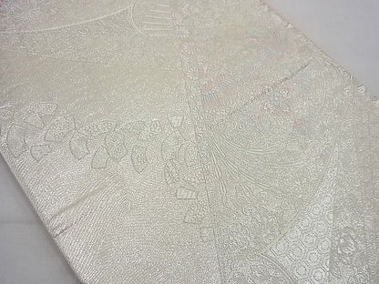平和屋着物◎六通柄袋帯 唐織 吉祥扇面散華文 銀糸 逸品 BAAD1325vj