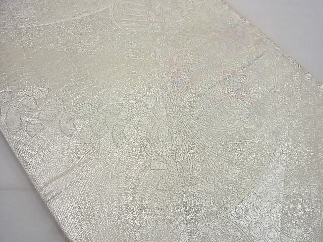 平和屋着物◎六通柄袋帯 唐織 吉祥扇面散華文 銀糸 逸品 BAAD1325vj