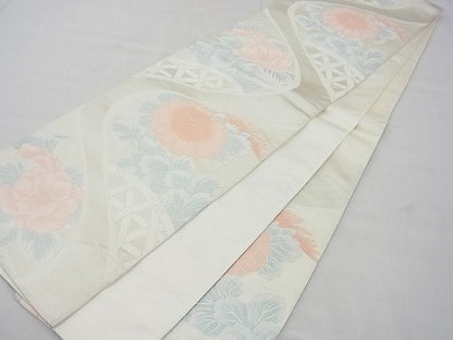 平和屋着物◎六通柄袋帯 唐織 籬流水菊文 銀糸 逸品 BAAD1324vj