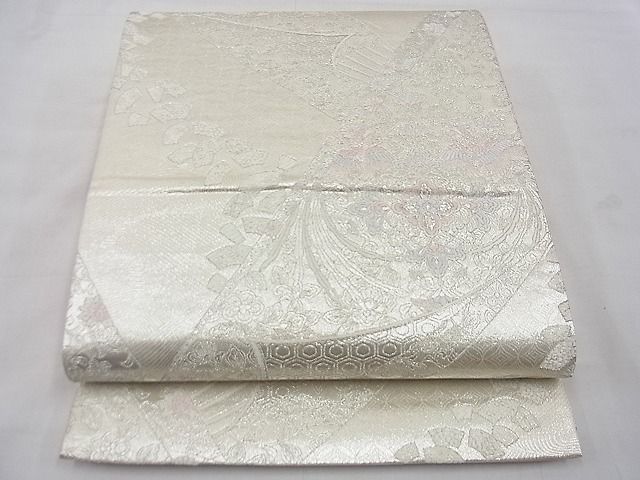 平和屋着物◎六通柄袋帯 唐織 吉祥扇面散華文 銀糸 逸品 BAAD1325vj