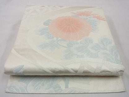 平和屋着物◎六通柄袋帯 唐織 籬流水菊文 銀糸 逸品 BAAD1324vj