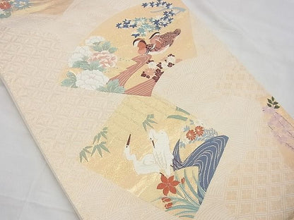 平和屋着物◎六通柄袋帯 唐織 琳派地紙花鳥文 金糸 逸品 BAAD1354vj