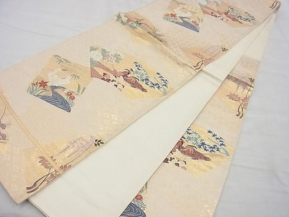 平和屋着物◎六通柄袋帯 唐織 琳派地紙花鳥文 金糸 逸品 BAAD1354vj