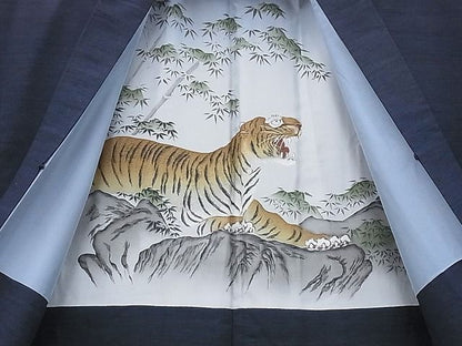 平和屋着物●男性 紬 アンサンブル 霞文 羽裏：虎 逸品 BAAD3573gh