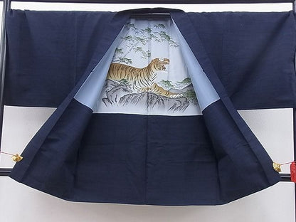 平和屋着物●男性 紬 アンサンブル 霞文 羽裏：虎 逸品 BAAD3573gh
