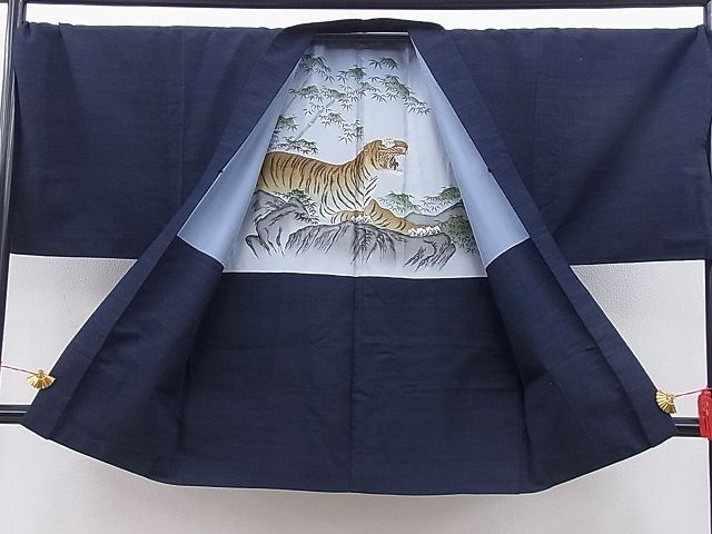 平和屋着物●男性 紬 アンサンブル 霞文 羽裏：虎 逸品 BAAD3573gh