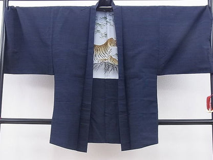 平和屋着物●男性 紬 アンサンブル 霞文 羽裏：虎 逸品 BAAD3573gh
