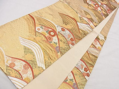平和屋着物◎六通柄袋帯 唐織 小袖彩波文 金糸 逸品 BAAD4437hz