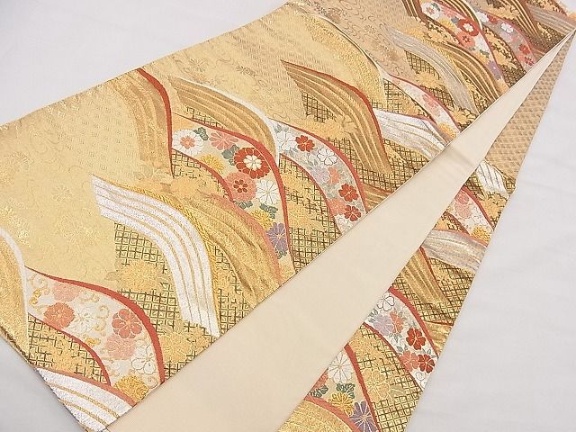 平和屋着物◎六通柄袋帯 唐織 小袖彩波文 金糸 逸品 BAAD4437hz