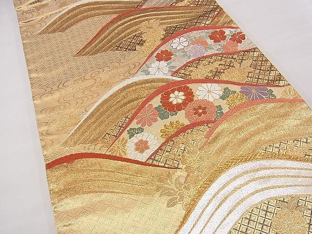 平和屋着物◎六通柄袋帯 唐織 小袖彩波文 金糸 逸品 BAAD4437hz