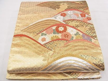 平和屋着物◎六通柄袋帯 唐織 小袖彩波文 金糸 逸品 BAAD4437hz