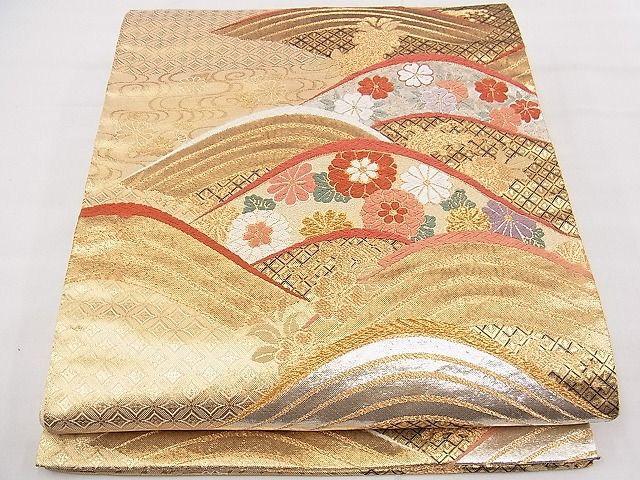 平和屋着物◎六通柄袋帯 唐織 小袖彩波文 金糸 逸品 BAAD4437hz