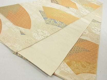 平和屋着物◎六通柄袋帯 地紙重ね花文 金糸 正絹 逸品 AAAE3524Ast