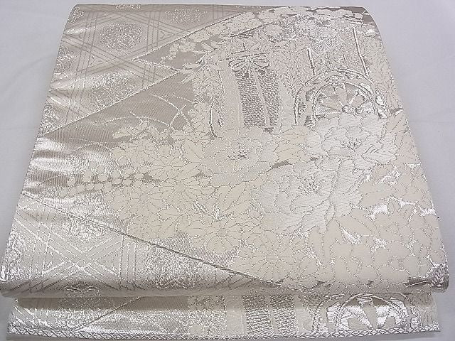 平和屋着物◎六通柄袋帯 松皮菱御所車花文 銀糸 逸品 CAAB2276dx
