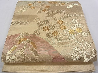 平和屋着物◎六通柄袋帯 遠山枝花文 金糸 逸品 CAAB2288dx