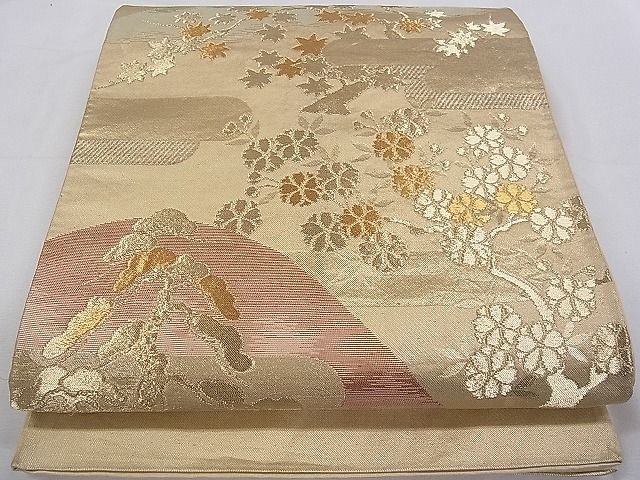 平和屋着物◎六通柄袋帯 遠山枝花文 金糸 逸品 CAAB2288dx