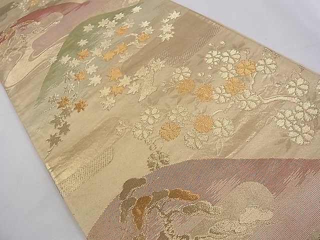 平和屋着物◎六通柄袋帯 遠山枝花文 金糸 逸品 CAAB2288dx