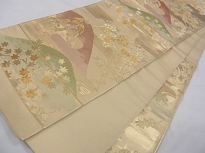 平和屋着物◎六通柄袋帯 遠山枝花文 金糸 逸品 CAAB2288dx