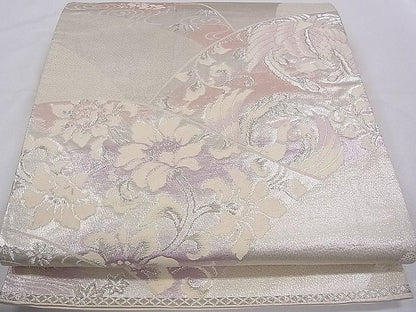 平和屋着物◎六通柄袋帯　鳳凰草花文　銀糸　逸品　CAAB3142dx