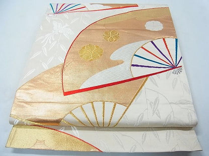 平和屋着物◎六通柄袋帯 扇面花鳥文 金銀糸 逸品 CAAB1460in