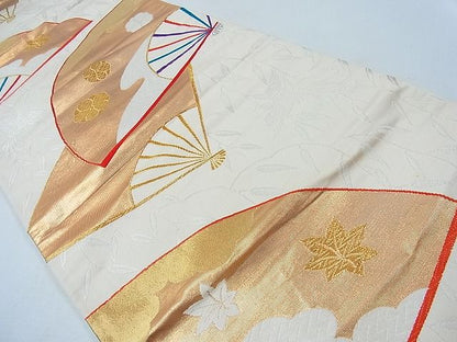 平和屋着物◎六通柄袋帯 扇面花鳥文 金銀糸 逸品 CAAB1460in