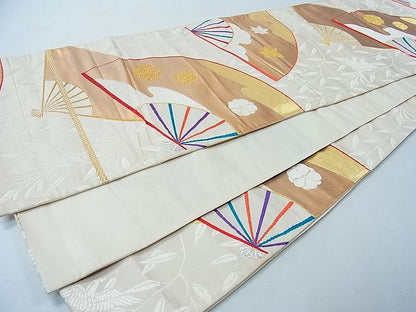 平和屋着物◎六通柄袋帯 扇面花鳥文 金銀糸 逸品 CAAB1460in