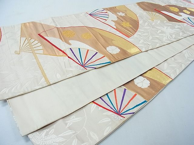 平和屋着物◎六通柄袋帯 扇面花鳥文 金銀糸 逸品 CAAB1460in