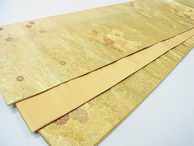 平和屋着物◎六通柄袋帯 流水草花文 古典引箔 逸品 CAAB1463in