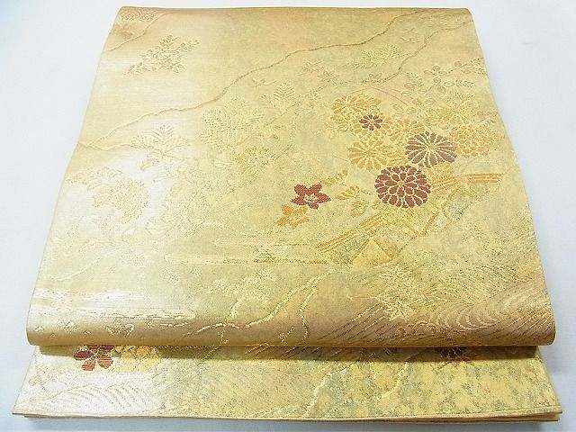 平和屋着物◎六通柄袋帯 流水草花文 古典引箔 逸品 CAAB1463in