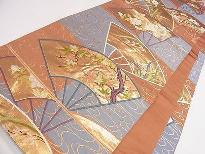平和屋着物◎六通柄袋帯 唐織 扇面草花文 金糸 逸品 CAAB4625eg
