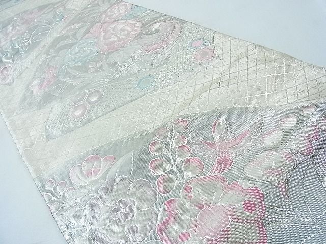 平和屋着物◎九百佐賀錦 六通柄袋帯 彩鳥寿光文 銀糸 逸品 CAAB1531in