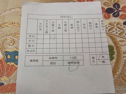 平和屋着物◎六通柄袋帯 唐織 扇面重ね流水鴛鴦花文 金銀糸 逸品 CAAB5836yk