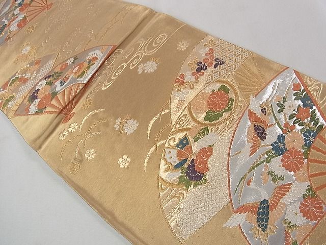 平和屋着物◎六通柄袋帯 唐織 扇面重ね流水鴛鴦花文 金銀糸 逸品 CAAB5836yk