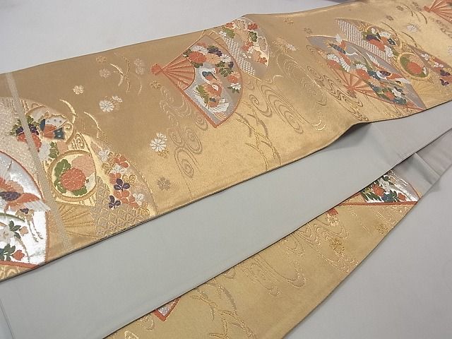 平和屋着物◎六通柄袋帯 唐織 扇面重ね流水鴛鴦花文 金銀糸 逸品 CAAB5836yk