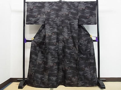 平和屋着物■上質な紬　人物風景文　逸品　CAAB3585gh