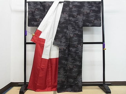 平和屋着物■上質な紬　人物風景文　逸品　CAAB3585gh