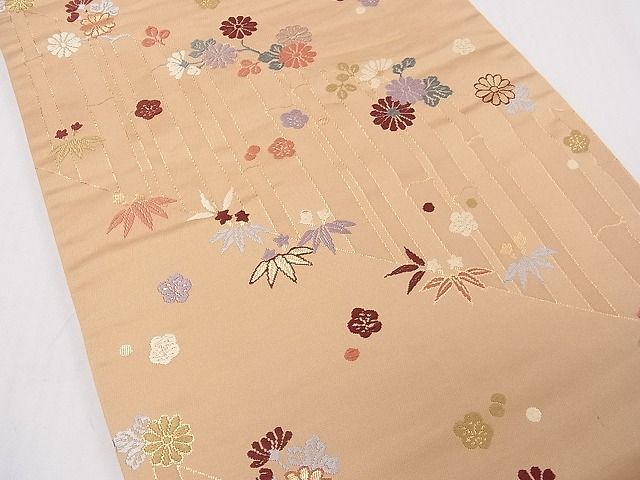 平和屋着物◎六通柄袋帯 唐織 笹竹花文 金糸 逸品 CAAB0556fb
