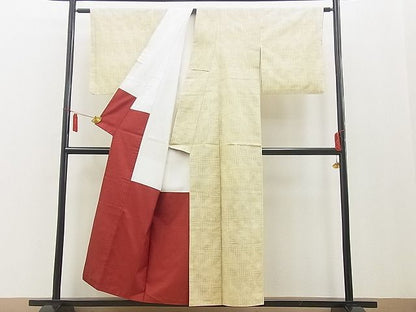 平和屋着物■上質な紬　格子柄　逸品　BAAD8276hj