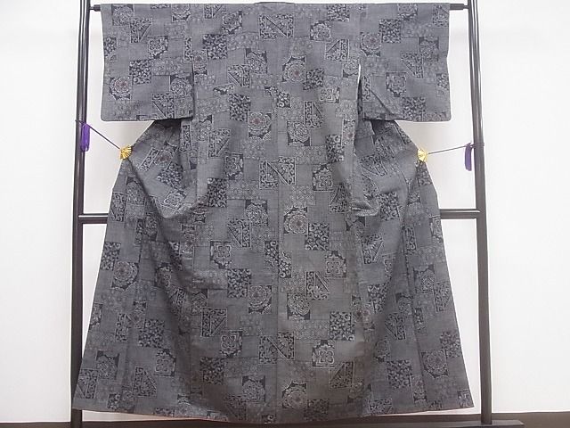 平和屋着物■上質な紬　色紙吉祥花文　逸品　CAAB6738ev