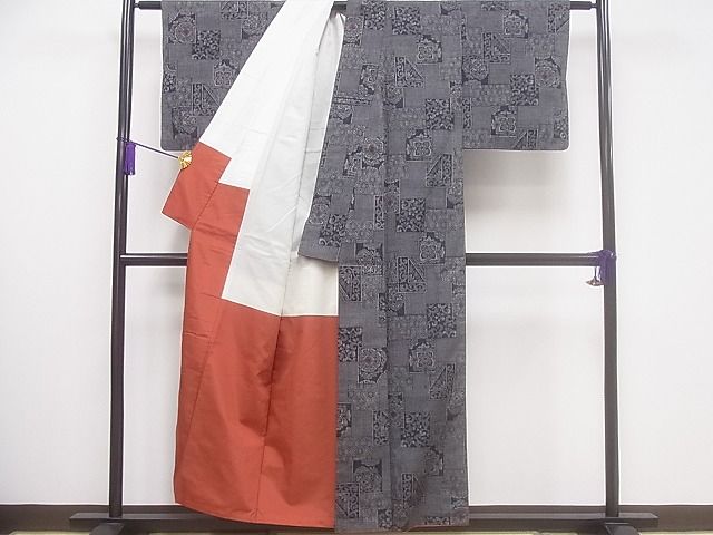 平和屋着物■上質な紬　色紙吉祥花文　逸品　CAAB6738ev