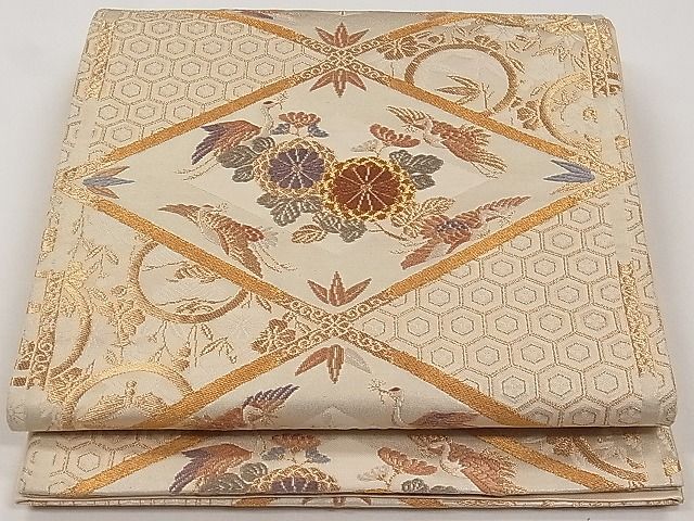 平和屋着物◎六通柄袋帯 唐織 天井菱花鳥文 金糸 逸品 CAAB7114ku