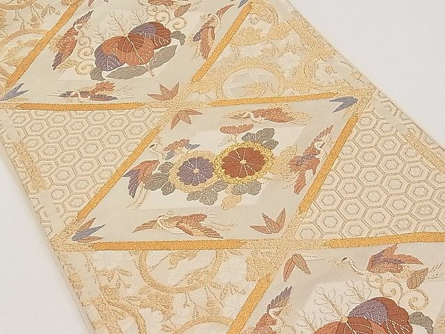 平和屋着物◎六通柄袋帯 唐織 天井菱花鳥文 金糸 逸品 CAAB7114ku